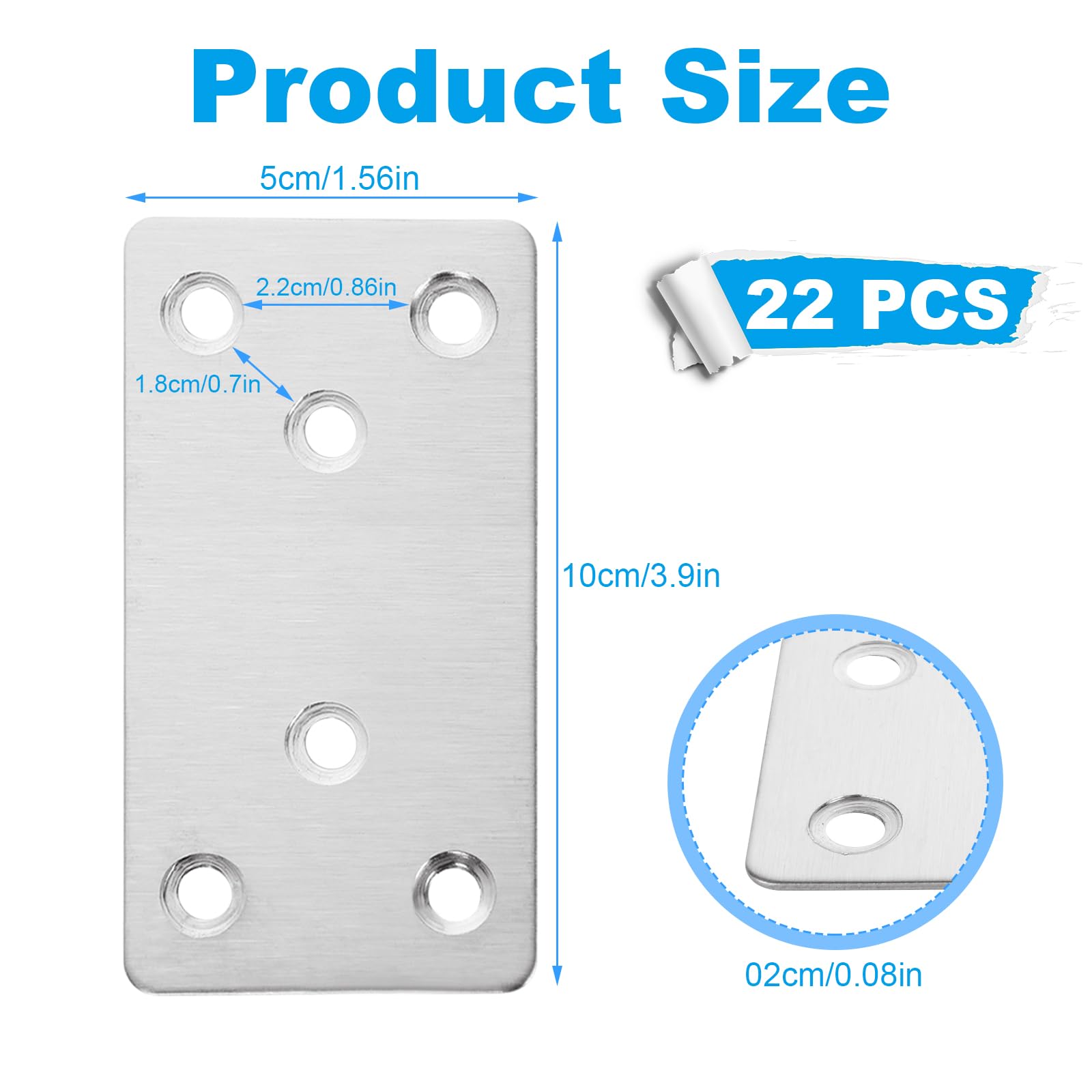 OrdLive 22 szt. Narożnik ze stali nierdzewnej, 50 mm x 100 mm x 2 mm, wytrzymały wspornik L do mebli, narożny stalowy przegub kątowy, narożny narożnik do półek, mebli i szafek, okrągły koniec