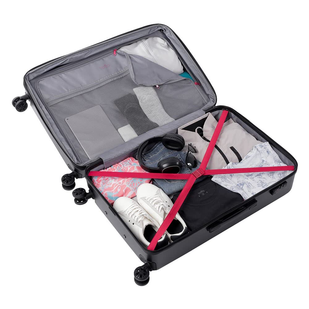 TOTTO - Maleta Rígida Grande, Modelo Bazy+, 50 x 79 x 30.5 cm, Capacidad 100 L, Expandible, Alta Resistencia a Impactos, Ruedas 360º, Manija Telescópica, Correas Internas, Candado TSA, Color Negro