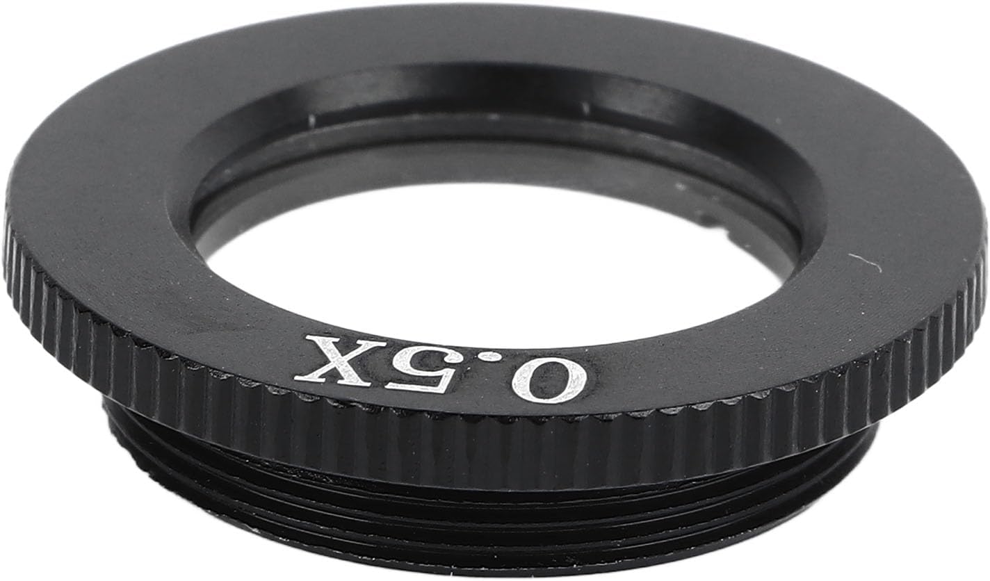 Microscope Auxiliary Lens, Parallel Light Beam Sharper Images Aluminum Alloy Frame Optical Objective Lens 24mm Connection Port for Observing Plants Insects (0.5X)