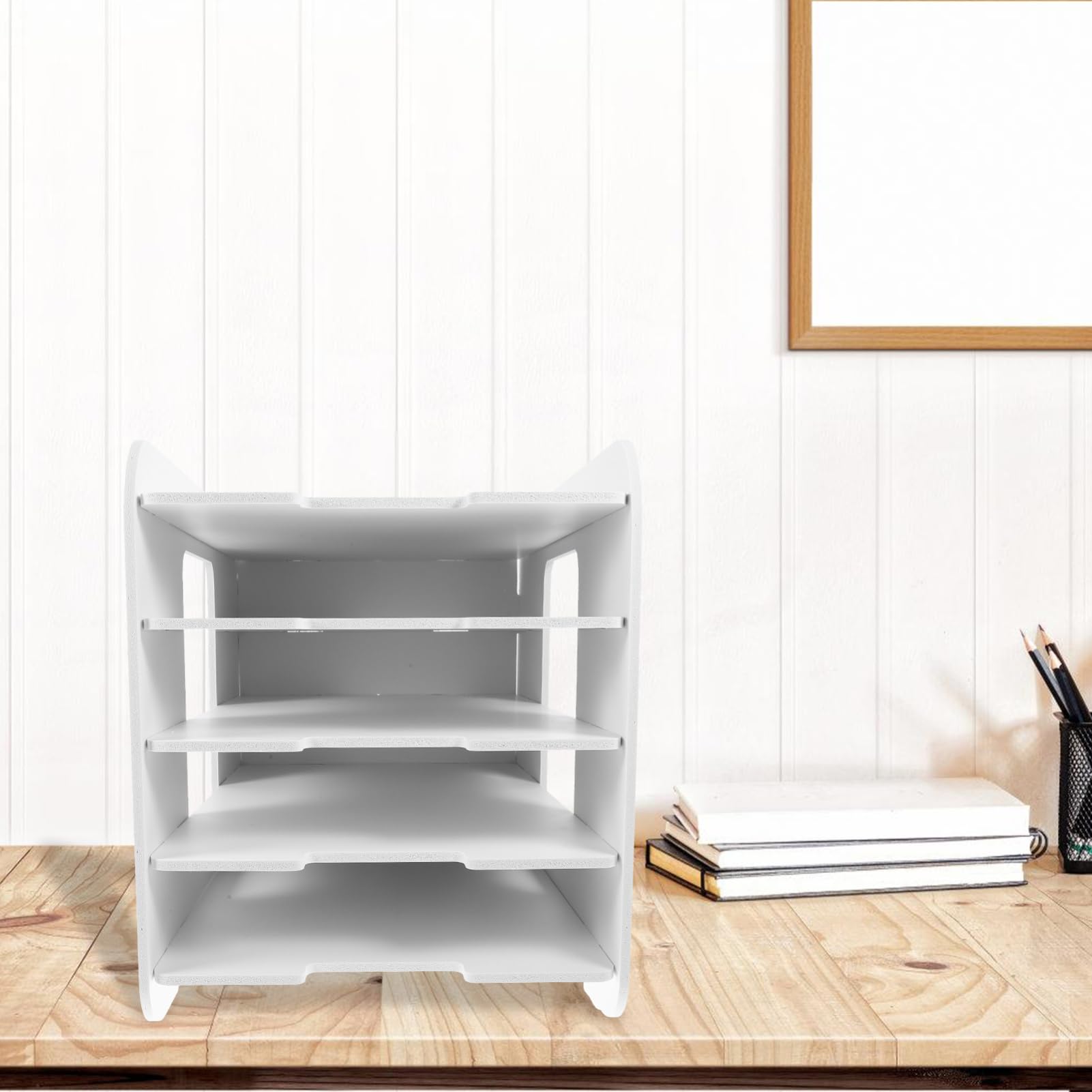 PRETYZOOM Portadocumenti in Materiale Composito Legno-plastica Organizzatore Di File Da Scrivania Portariviste Impilabile Per Documenti Lettere e Cartelle