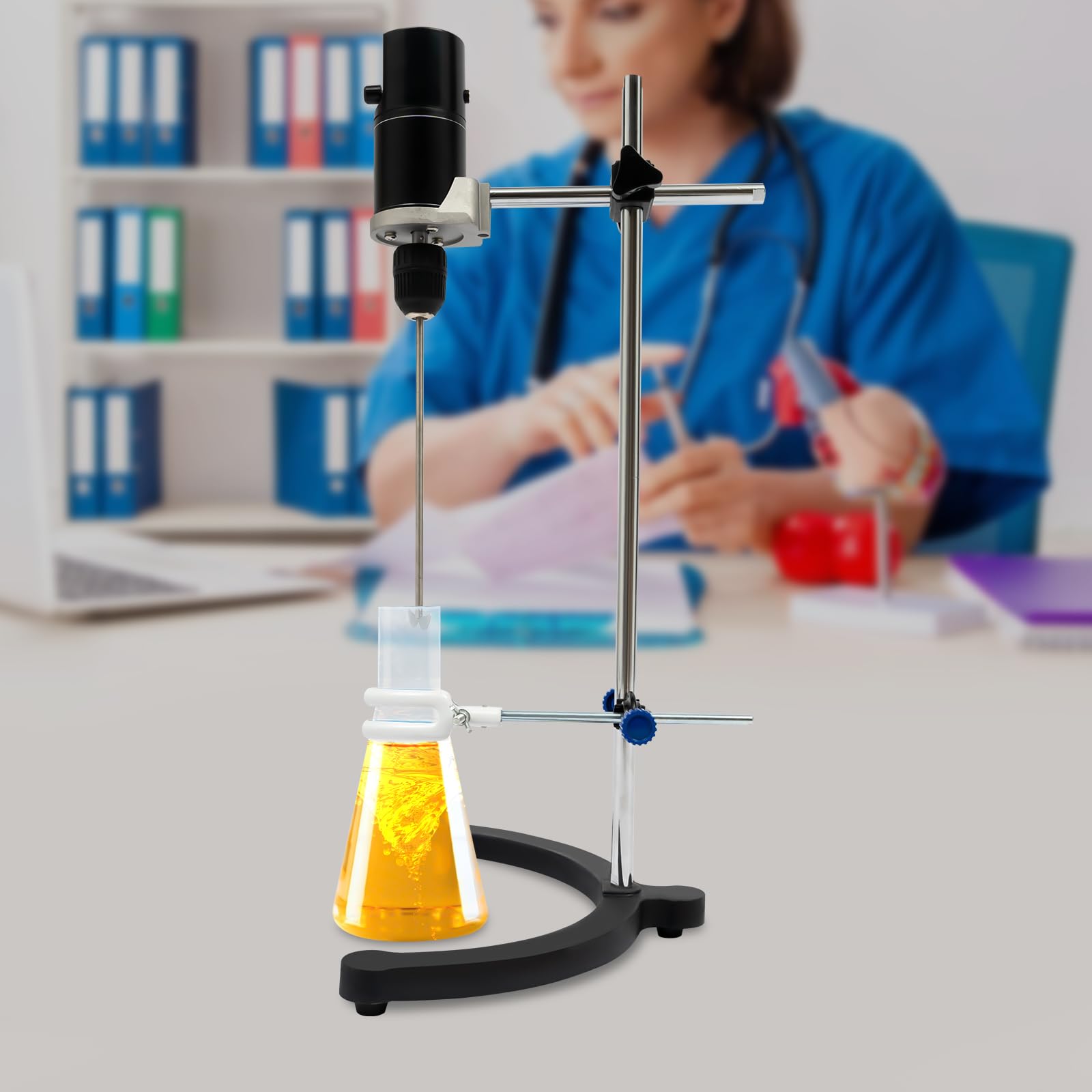 Agitador de Varilla eléctrico de 40 l/10,57 galones, Mezclador de Laboratorio con Ajuste de Tiempo y Velocidad, agitador de Varilla Digital Ajustable con Abrazadera para Vaso de precipitados