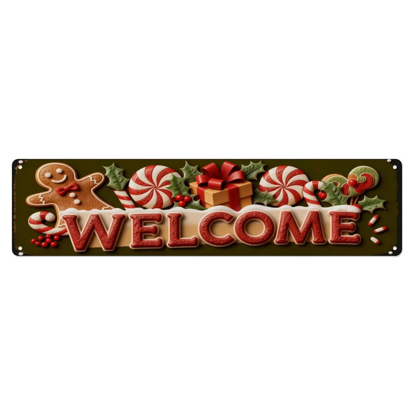 Christmas Gingerbread Candy Gift Holly Metal Tin Sign Plaque
