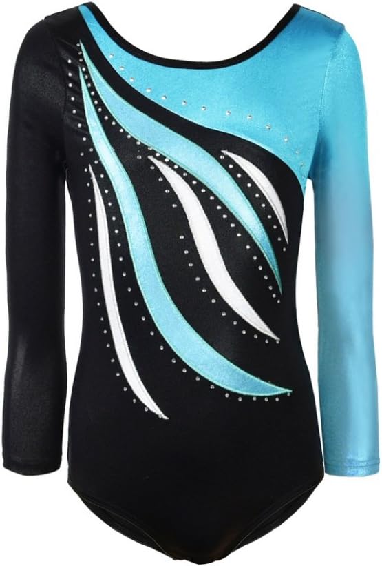 MORESAVE Girls Long Sleeve Sparkle Leotards Rainbow Dance Costume Gymnastics Clothes