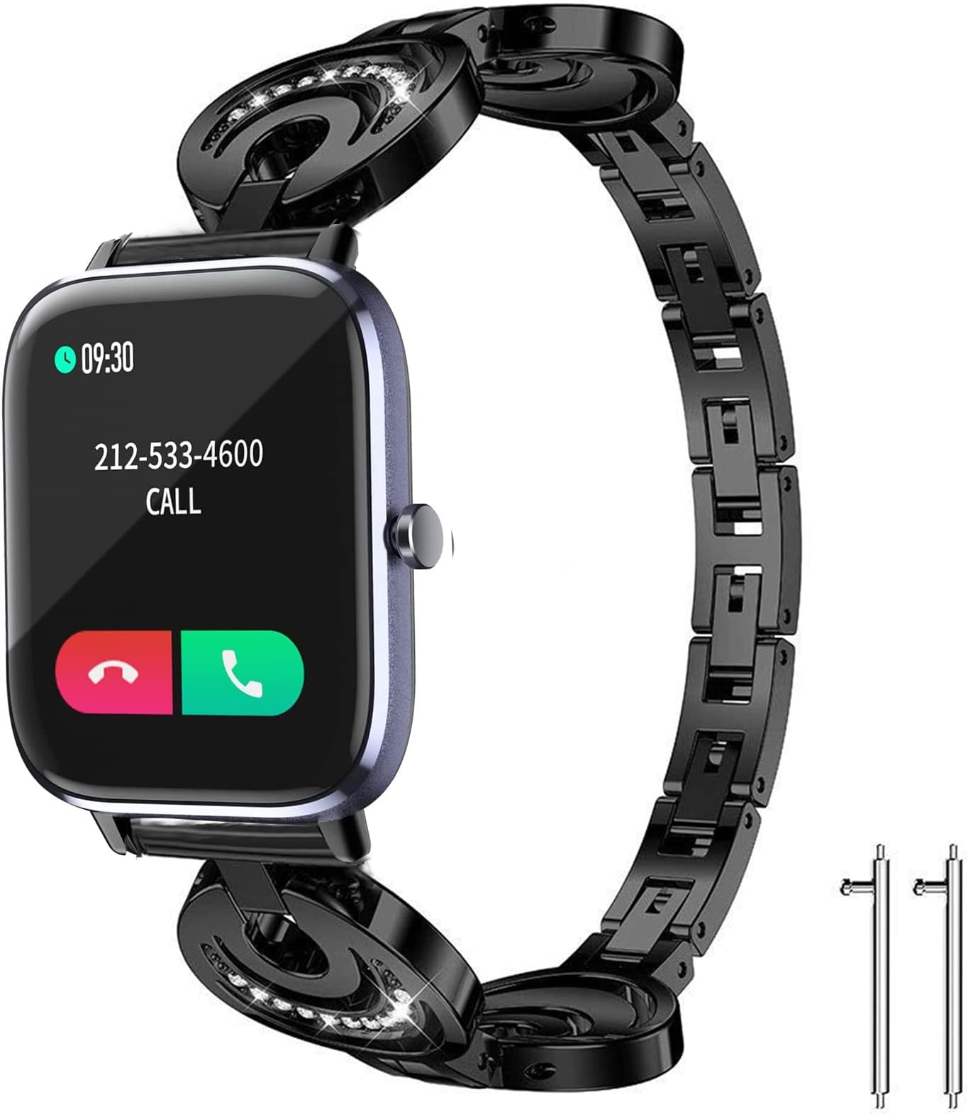 for SOUYIE T45S Smartwatch Bands, Crystal Rhinestone Diamond Jewelled Dressy Stainless Straps Compatible with ANDFZ T42 1.72/Geelyda Y20 Pro/MVEFOIT 1.7'' P42B Watch/P42B Smart Watch/OUFUNI T11 Watch