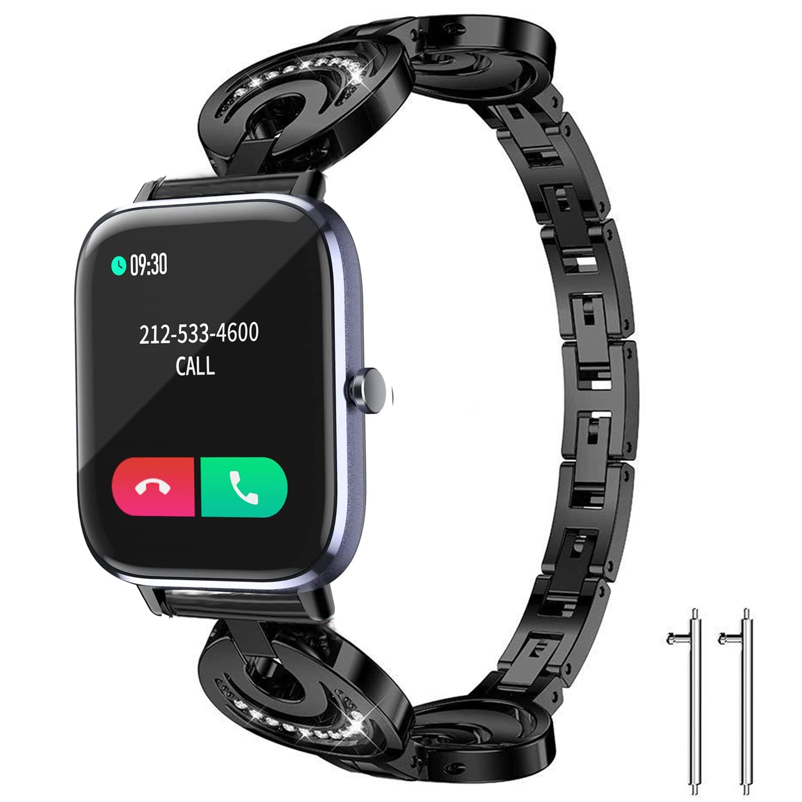 for SOUYIE T45S Smartwatch Bands, Crystal Rhinestone Diamond Jewelled Dressy Stainless Straps Compatible with ANDFZ T42 1.72/Geelyda Y20 Pro/MVEFOIT 1.7'' P42B Watch/P42B Smart Watch/OUFUNI T11 Watch