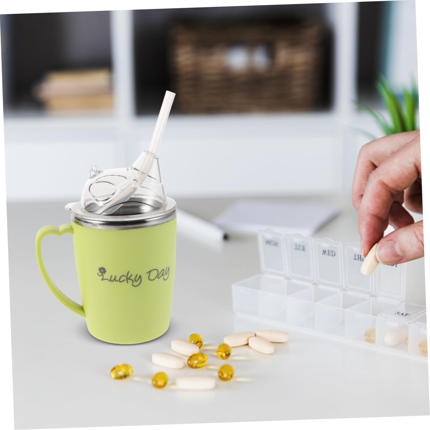 Vaso Para Personas Con Discapacidad: Vaso De Alimentación Con Papilla Para Convalecientes Con Pajita Para Embarazadas, Ancianos Y Personas Con Discapacidad Para Agua, Sopa Y