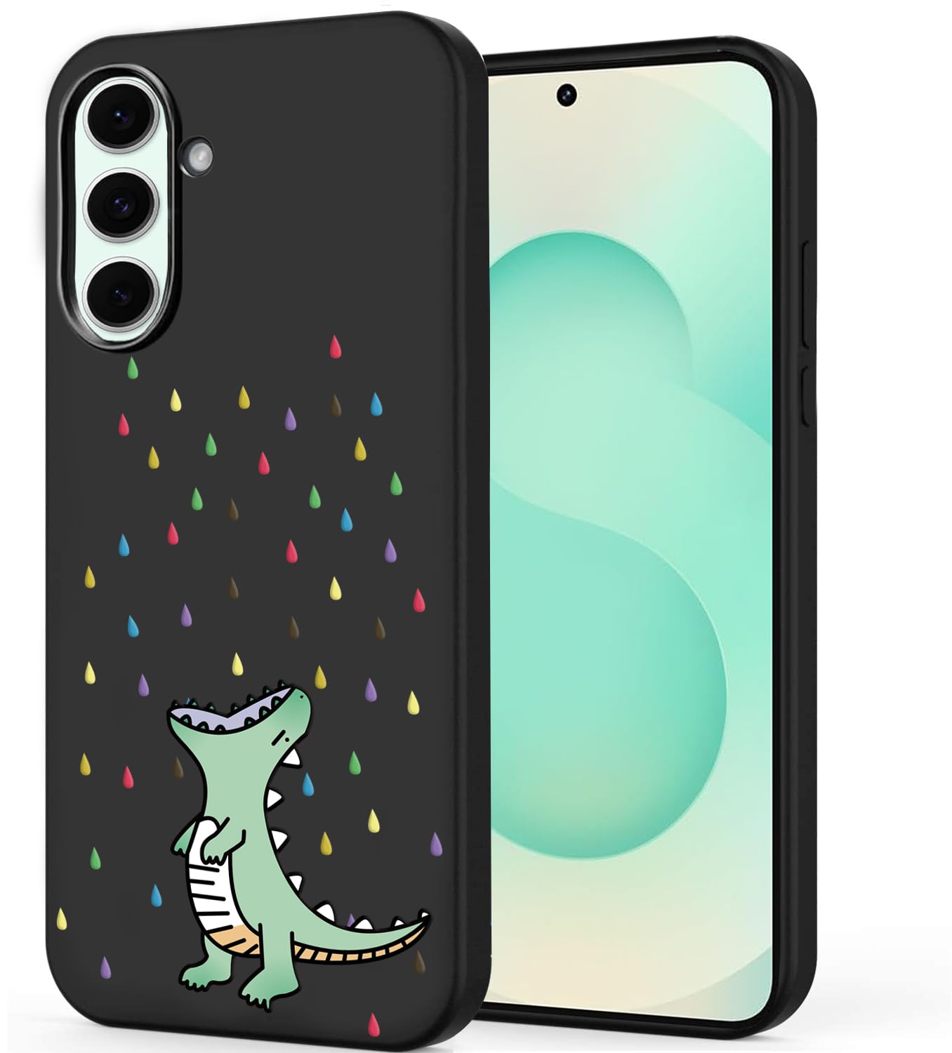 Unov Case Compatible with Galaxy S25 (2025) 5G Case with Design Soft TPU Shock Absorption Slim Embossed Pattern Protective (Rainbow Dinosaur)