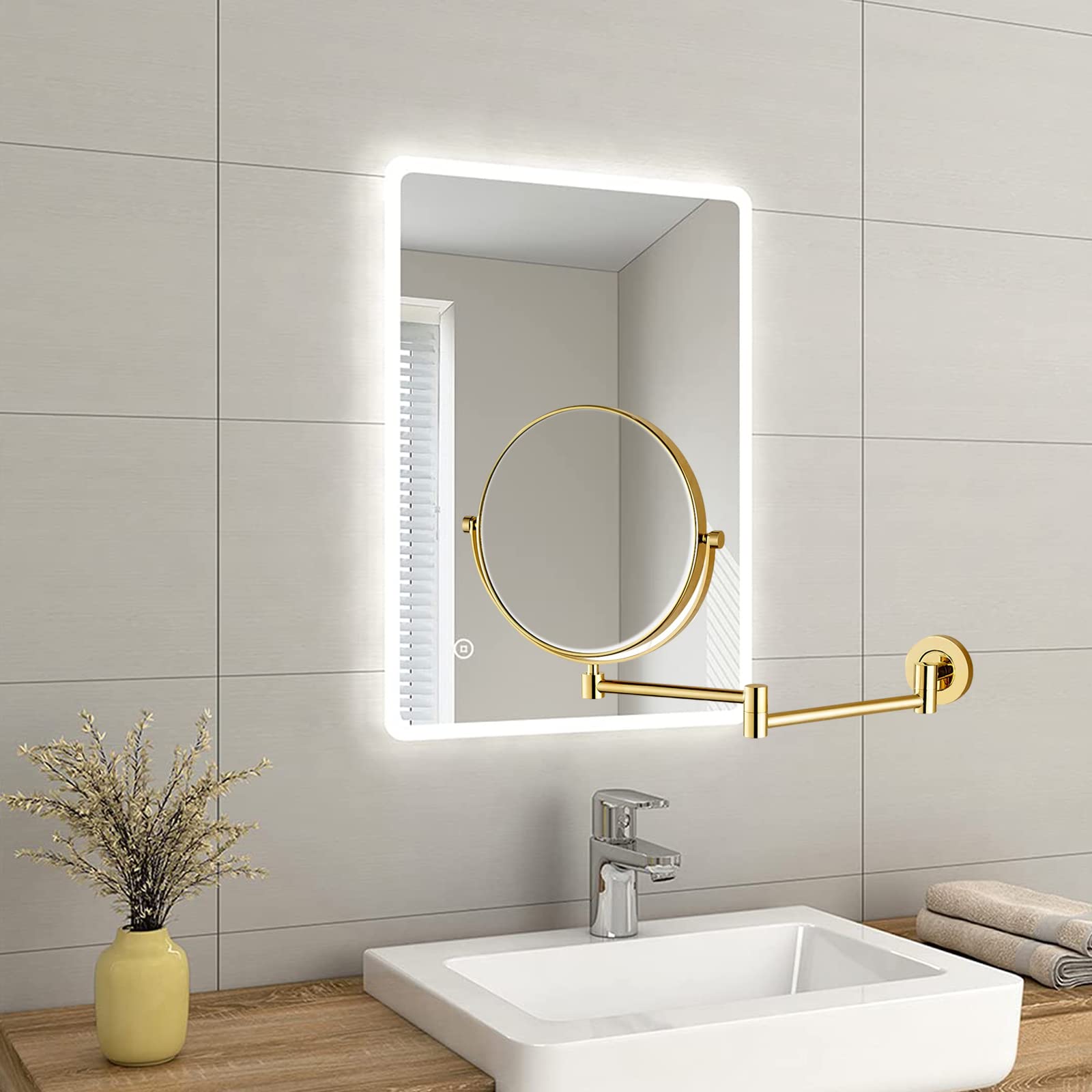Espejo Maquillaje, 360 Rotación Espejo Aumento Pared Espejo Extensible Baño Espejo Cosmetico Doble Cara Espejo Ducha 8 Pulgadas Espejo de Afeitar Redondo, Fácil de Instalar
