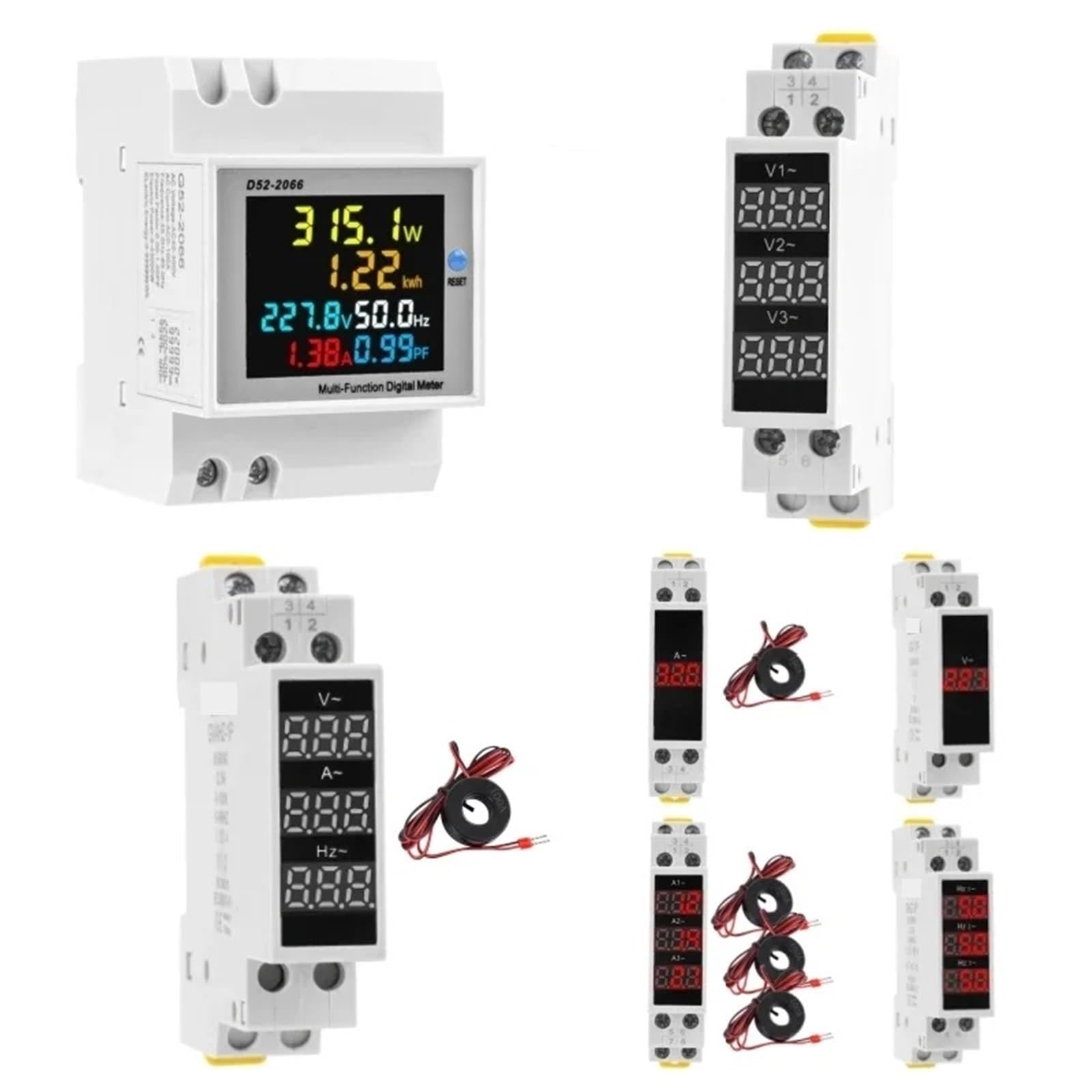 Multímetro monofásico de 18 mm, voltímetro trifásico, amperímetro, frecuencímetro, pantalla digital LED, detector de 80-500 V CA(3Phase Ammeter)