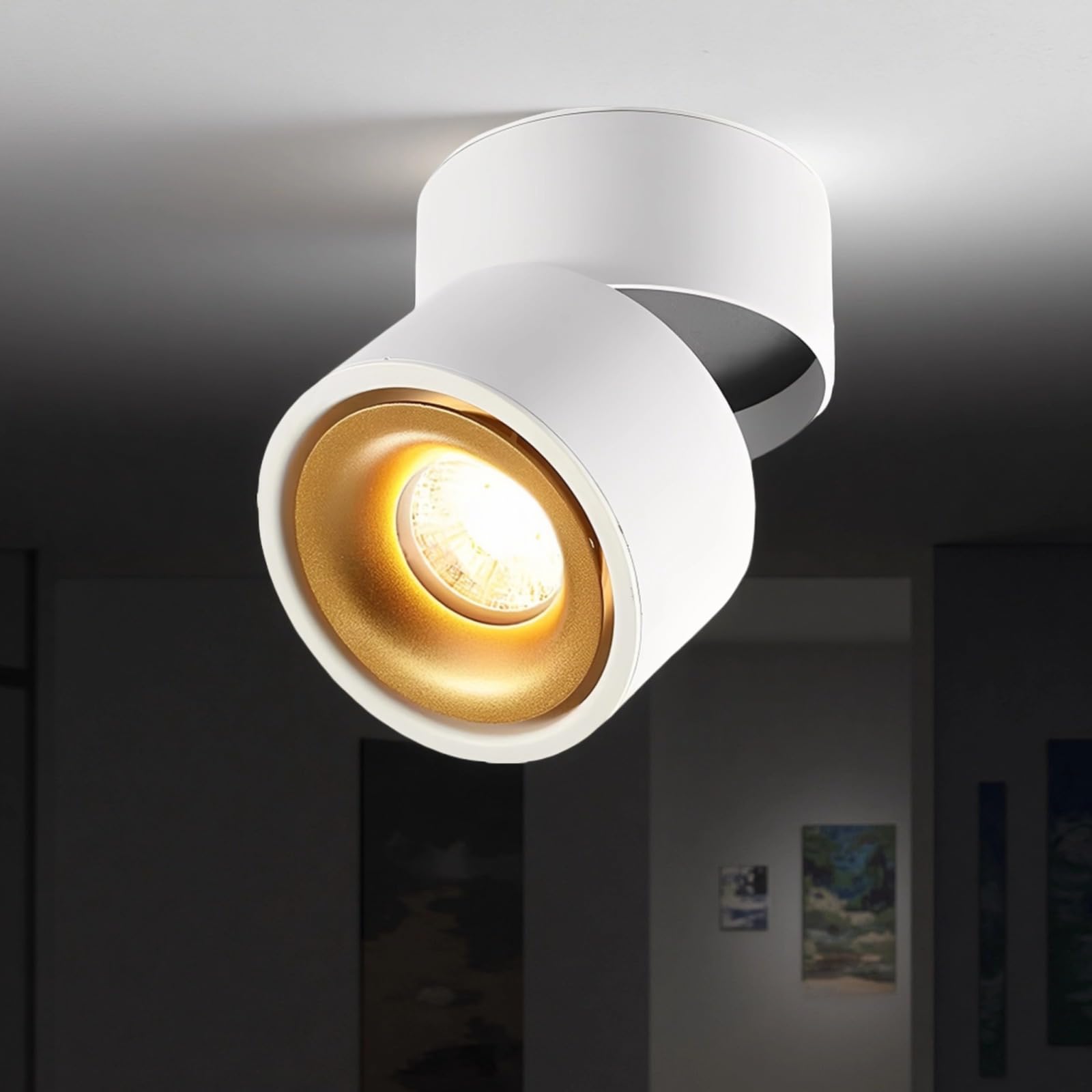 PONDON 7W Cob sufitowa lampa punktowa, biała, ściemniana, sterowanie aplikacją, regulowane obracanie o 360°, podwójny montaż, 15 x 10 x 10 cm