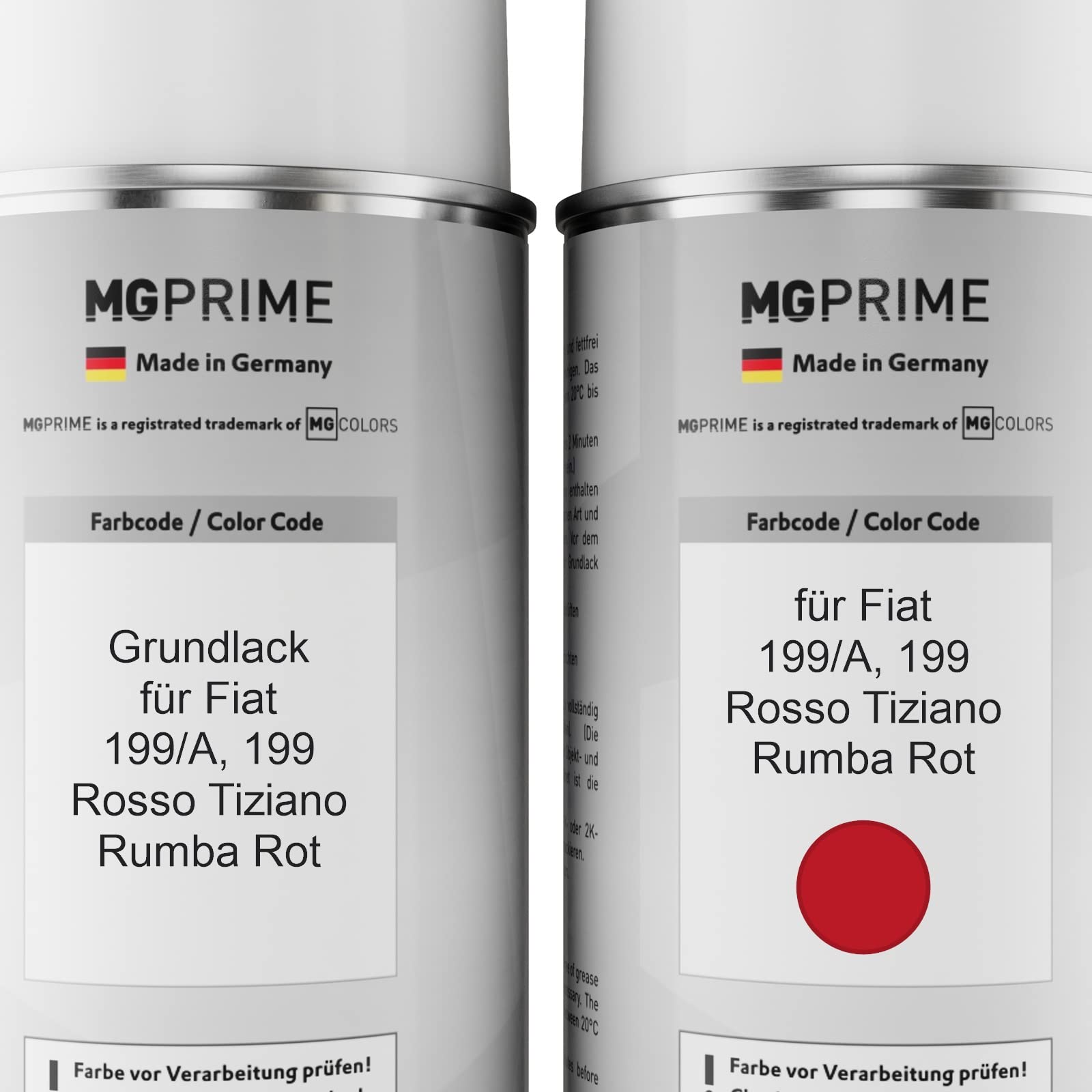 MG PRIME Vernice per auto Kit di bombolette a spruzzo per Fiat 199/A / 199 Rosso Tiziano/Rumba Rot Bomboletta spray da 400ml di vernice di fondo vernice di base vernice trasparente