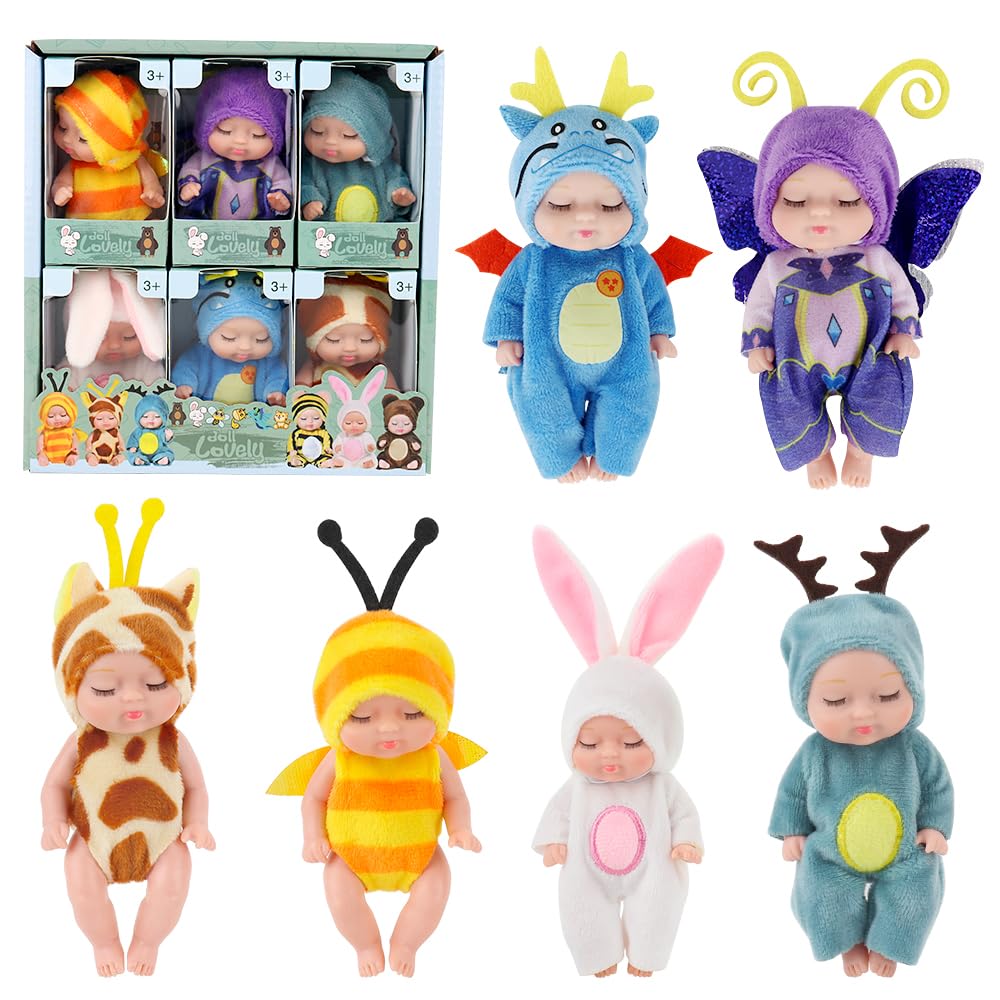 Jonuin Mini Reborn Dolls, 6 Pcs Sleeping Rebirth Dolls with Clothes, Miniature Reborn Doll Toys