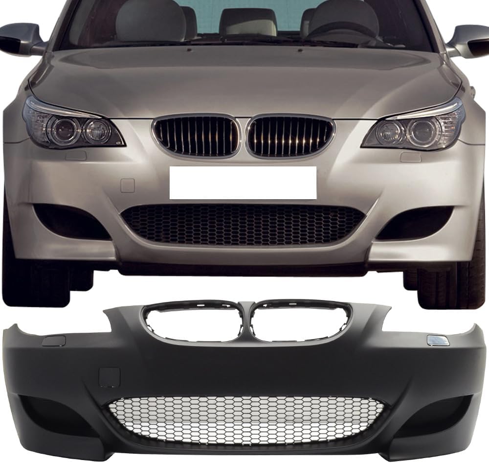 Front Bumper Conversion Compatible With 2004-2007 BMW E60 5 Series Sedan, M5 Style PP Black Bumper Cover Conversion Bodykit by IKON MOTORSPORTS, 2005 2006