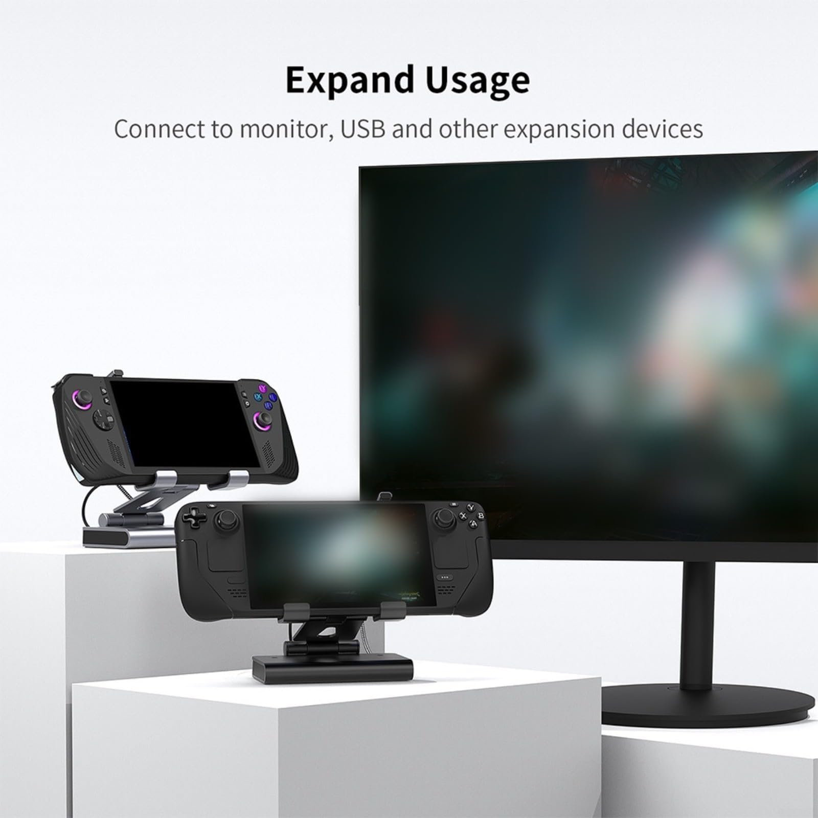 Dockingstation mit zwei Lüftern, 4K@60Hz, Gigabit Ethernet, 3 USB-Anschlüsse, verstellbarer Ständer für OneXPlayer APEX für ROG (Schwarz)