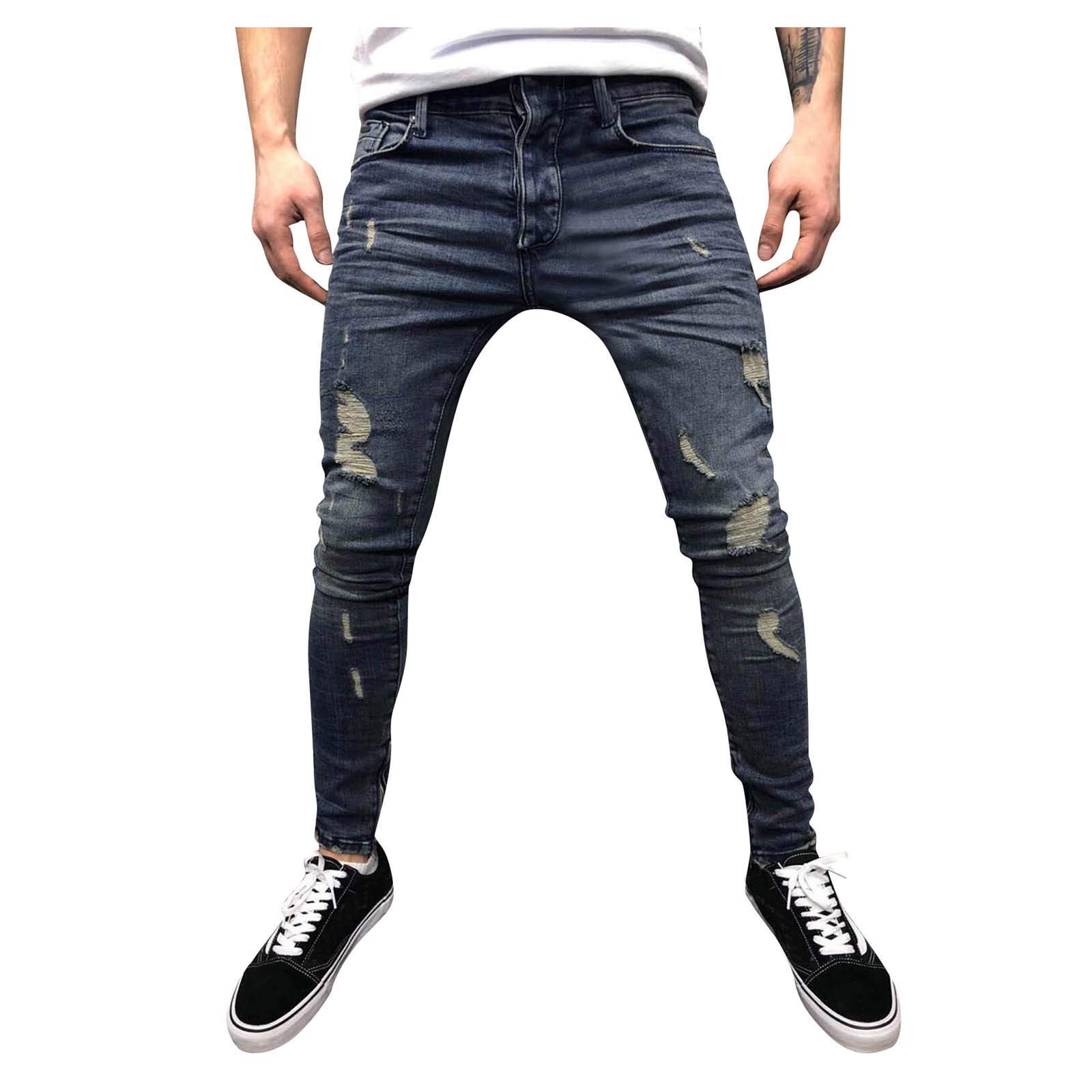 MILAX Jeans skinny da uomo Destroyed Ripped strappati, slim fit, stretch stretch con cerniera alla caviglia strappata per jeans da uomo