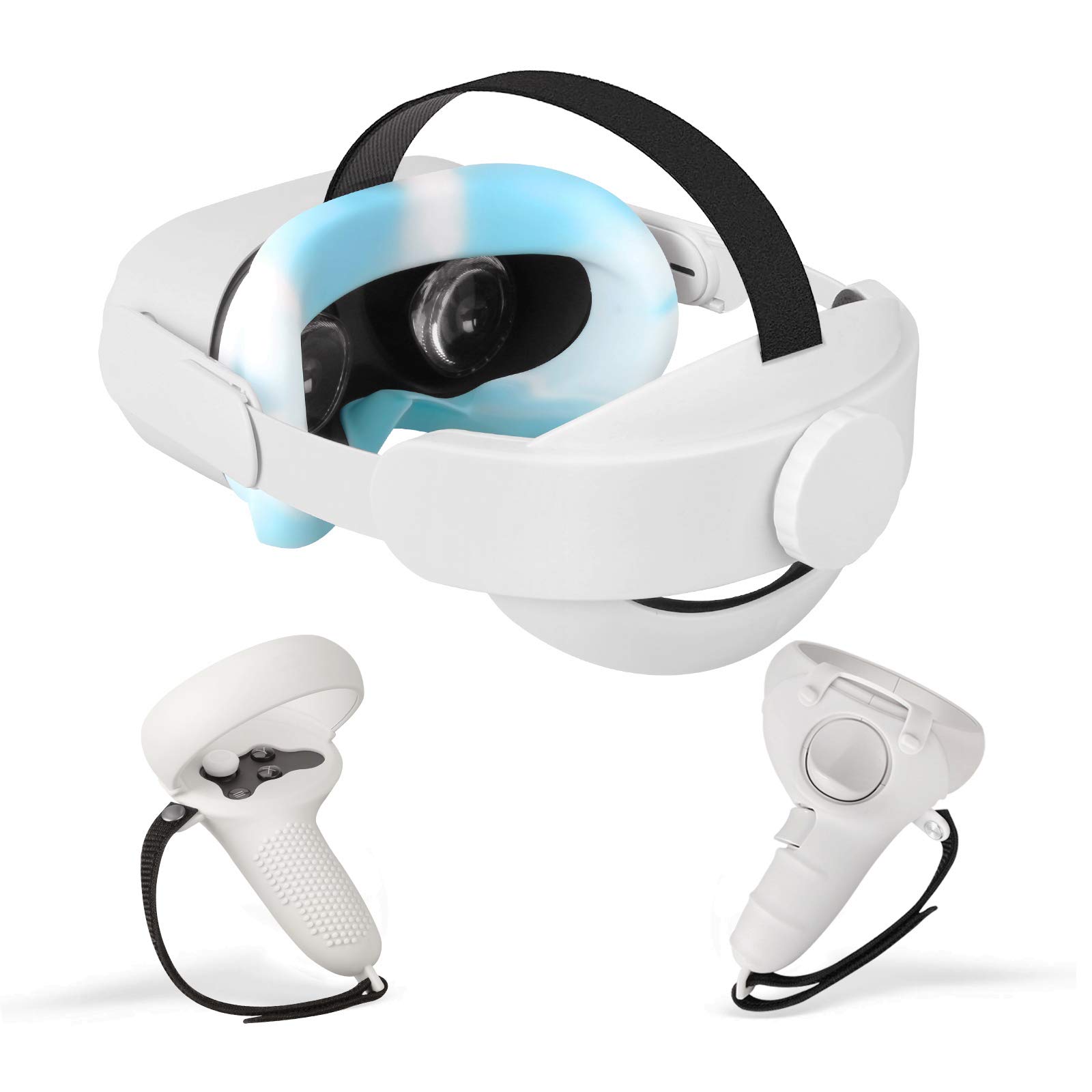 Eyglo 3-in-1 Head Strap for Oculus Quest 2 with Face Silicone Cover & Controllers Grips Covers, Enha