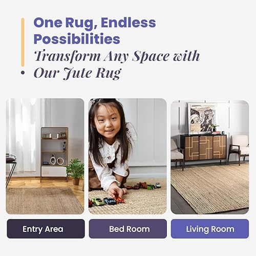 Miniatura 5 de Tapete de yute (4 x 6 pies)  Alfombra de yute natural tejida a mano  Alfombra rústica vintage trenzada reversible lavable  Alfombras de yute ideales