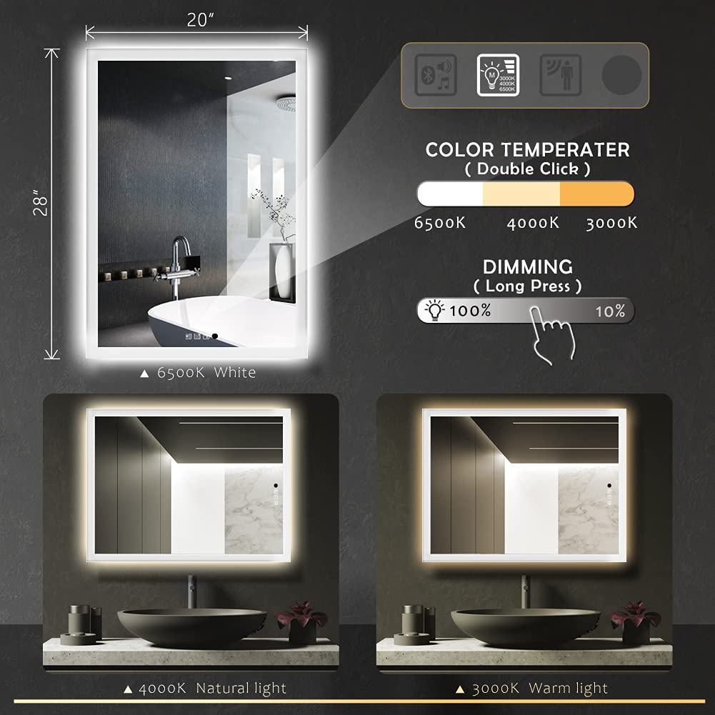 GANPE 50 x 70 cm Motion Sensor LED Bathroom Mirror with Bluetooth