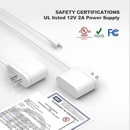 Miniatura 5 de Fuente de alimentación LED de 12 V y 2 A con entrada de interruptor de atenuación de 100-240 V, salida transformador de 12 voltios con enchufe de