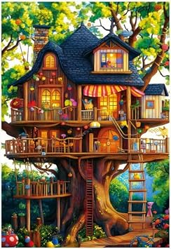 Tree House Puzzles for Adults 1000 Pieces, Fantasy Tree of Life Jigsaw Puzzles Clearance, Plant Challenging Adult Puzzles as Nature Decor Finish Size 15x 10