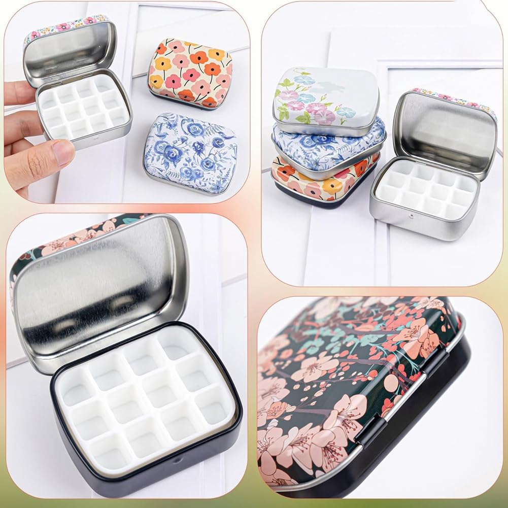 Paquet de 16 Mini Palettes D'Aquarelle Vides, 12 Puits avec Couvercles, Aquarelle pour Voyage