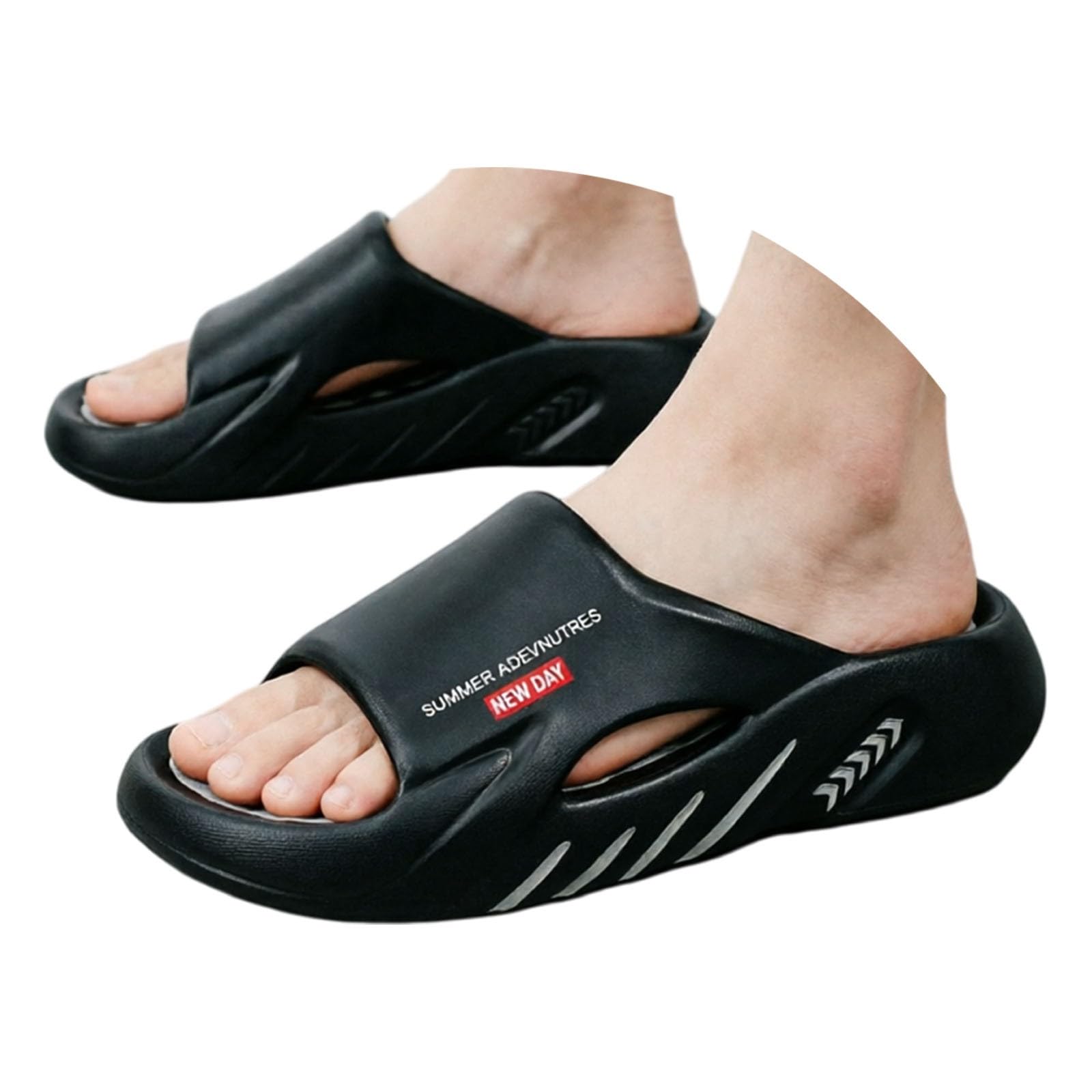 Chanclas de baño de EVA para hombre, plataforma con cama, diapositivas deportivas con función de masaje, antideslizantes y suaves, pantuflas para ducha, playa, sauna y uso diario, pies anchos