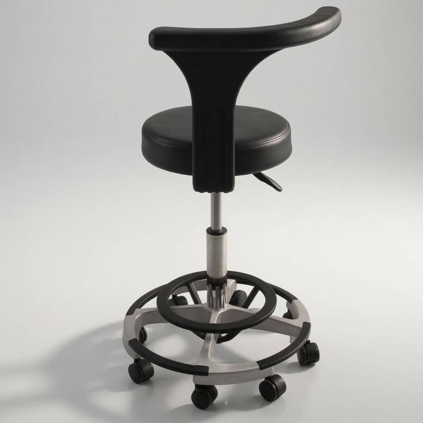 Sedia Medica per Esame Sgabello Rotante con Schienale Regolabile Poggiapiedi Circolare Ruote a Cinque Caster in Pelle E Metallo Comoda per Ambulatorio Studio Medico Laboratorio