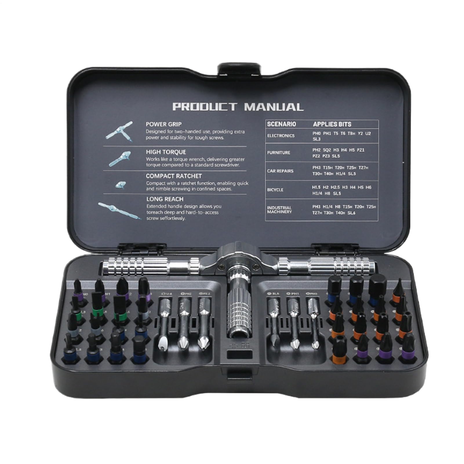 Set Di Cacciaviti A Cricchetto Precisione Ergonomico 40 In 1 | Kit Punte Cacciavite Domestico Per Auto, Elettricista, Elettronica, Edilizia, Falegnameria, Idraulica, Industriale, Casa