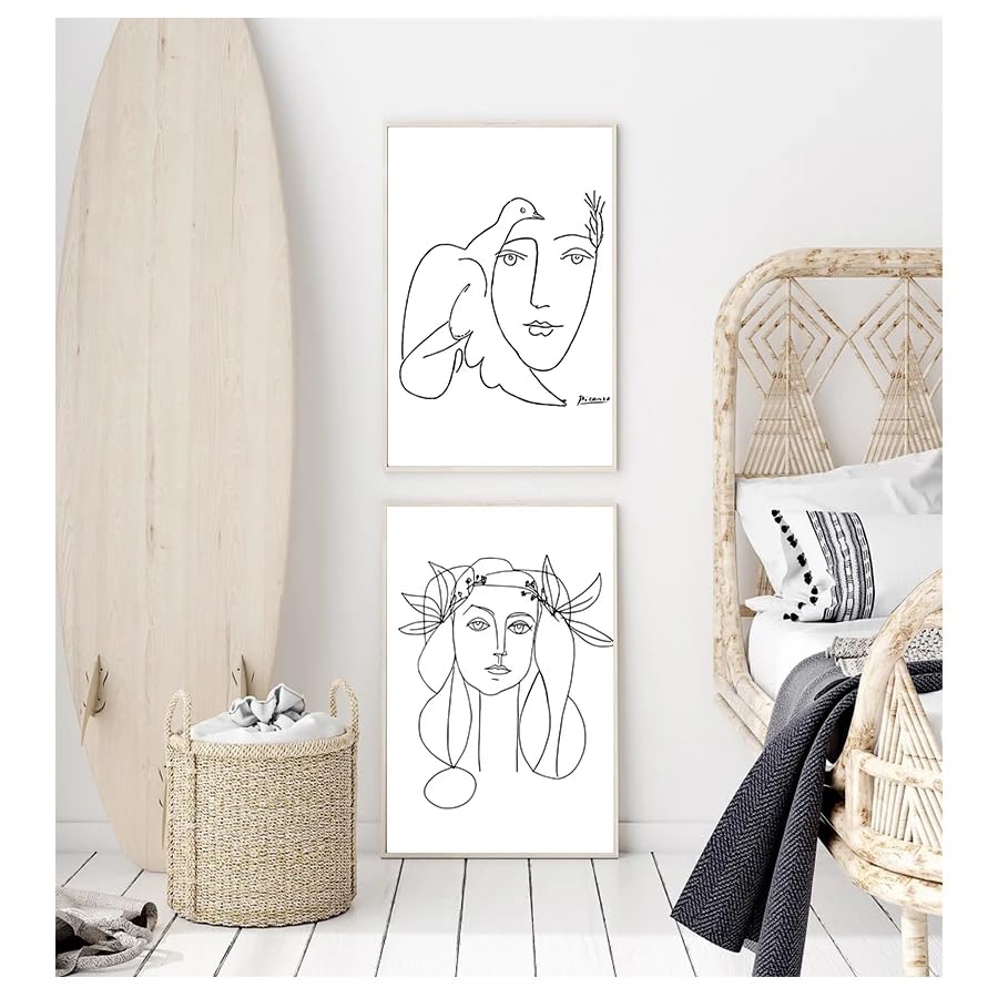 Peinture Picasso dessin au trait femme bouquet de paix pour grand mur vide