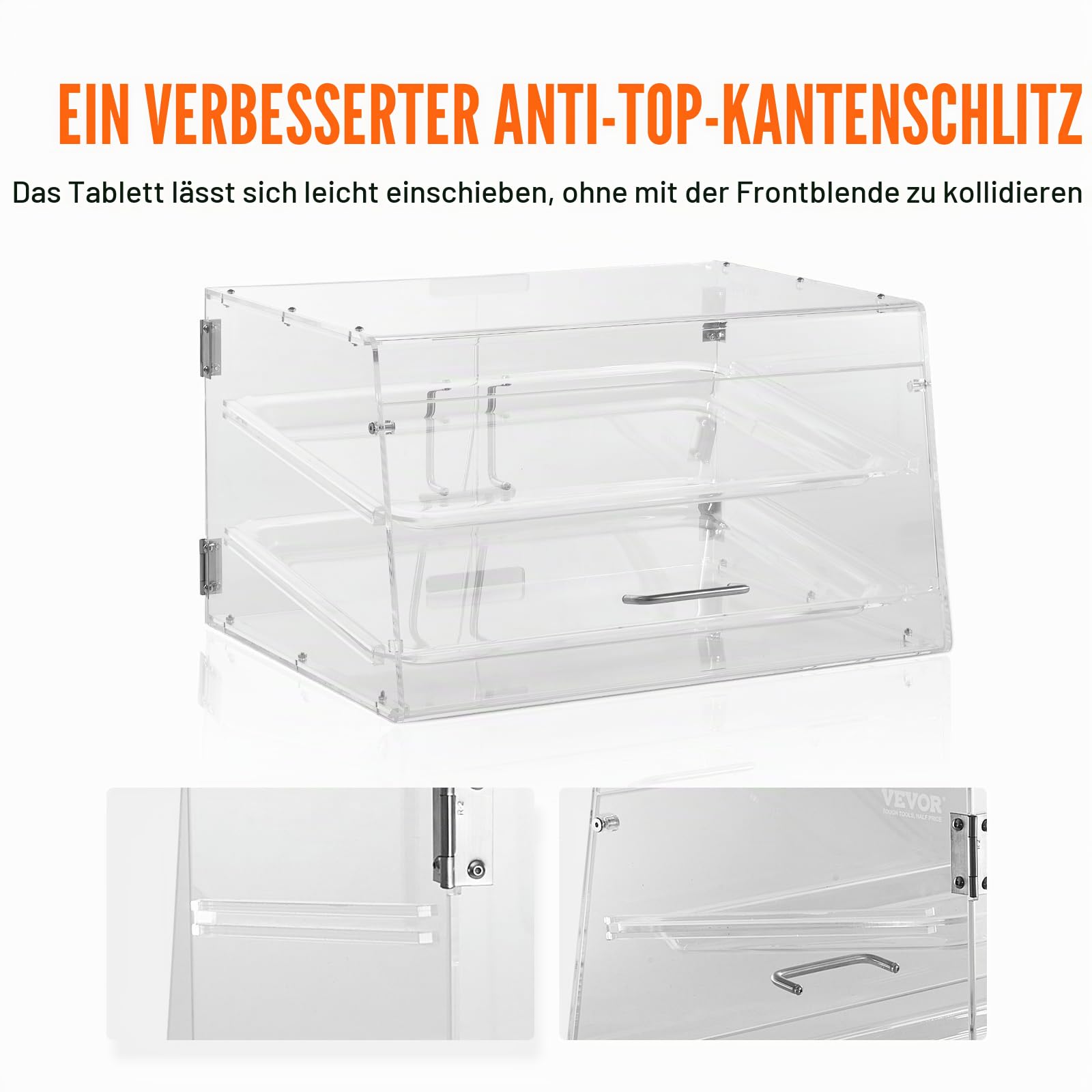 VEVOR 2-stöckige Gebäck-Vitrine, Kommerzielle Tabletts 510 x 350 x 35 mm, Bäckerei-Vitrine, Acryl-Vitrine mit Zugang zur Hintertür und abnehmbaren Regalen, für Donut-Bagels, Kuchen, Kekse usw.