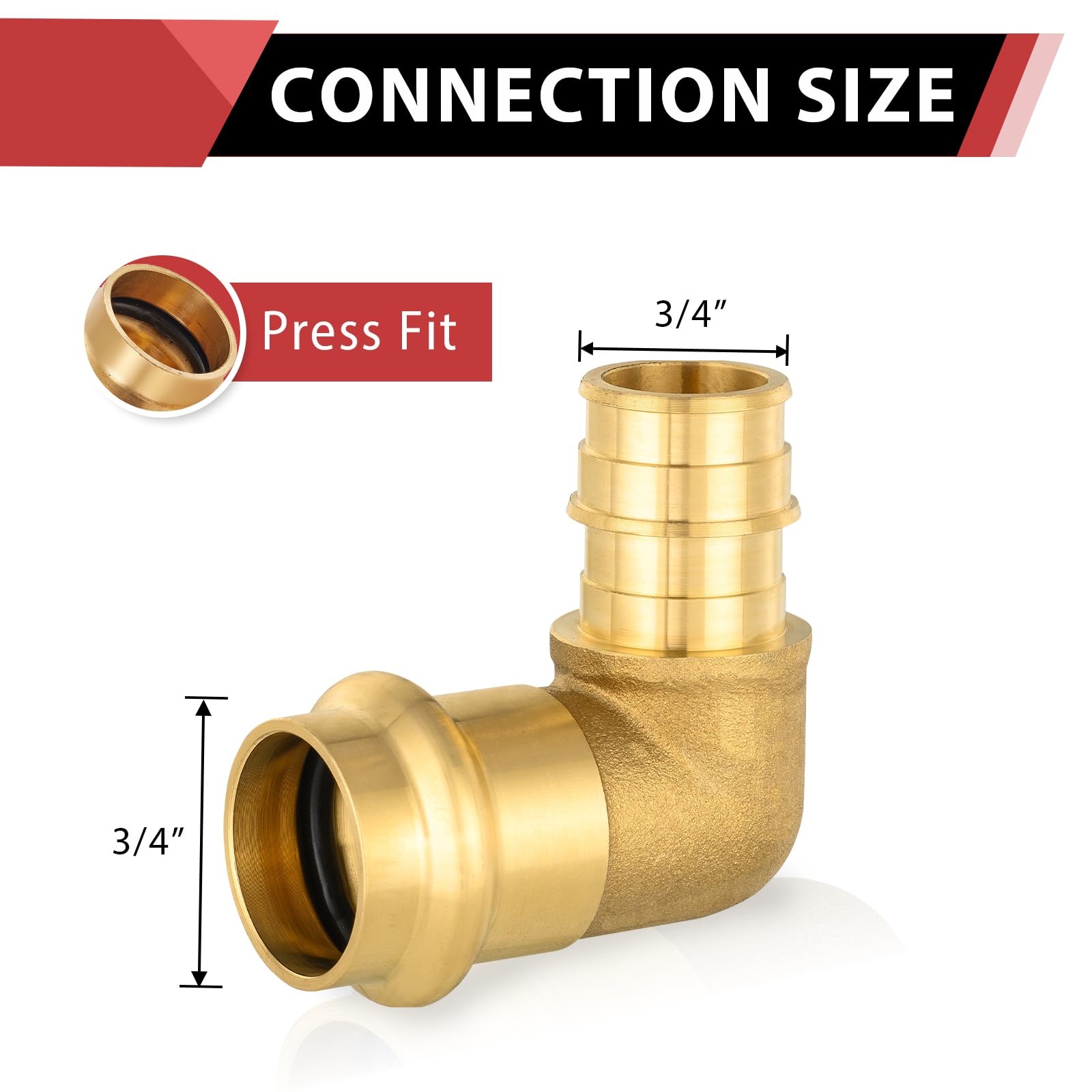 EFIELD - Prensa de 3/4 pulgadas x 3/4 pulgadas PEX-A codo de expansión de latón para conexión de tubería de cobre y Pex-A (paquete de 5)