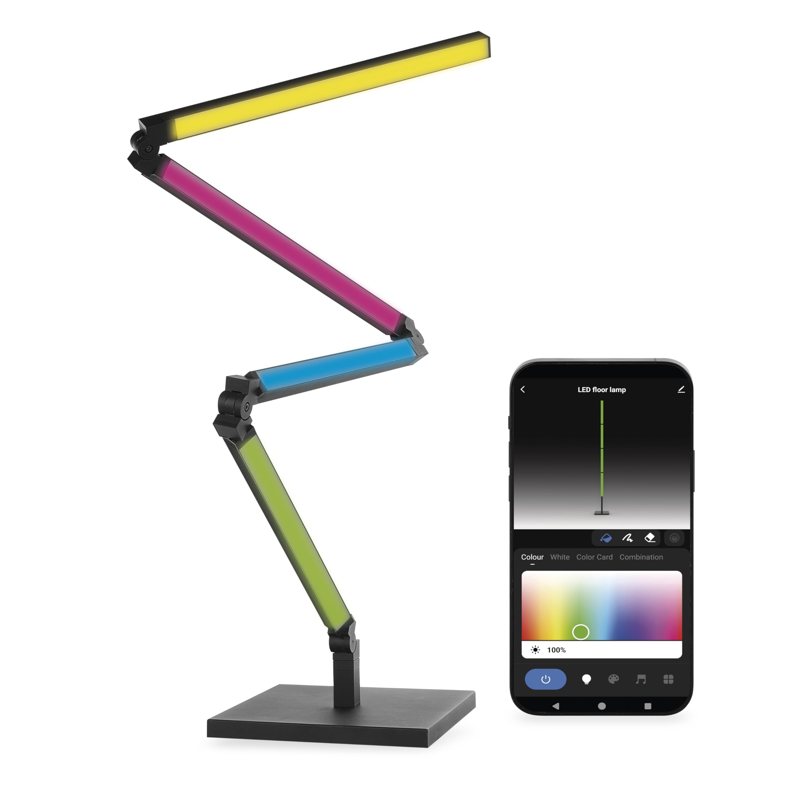 EMOS - Smart RGBIC-Stehlampe - WiFi Ambient-Leuchte mit Warmweiß und 16+ Mio Farben, Helligkeit 1000lm, dimmbar, vielseitig - HandyApp, Sprachassistenten - 1,5m Kabel und Netzteil - schwarz