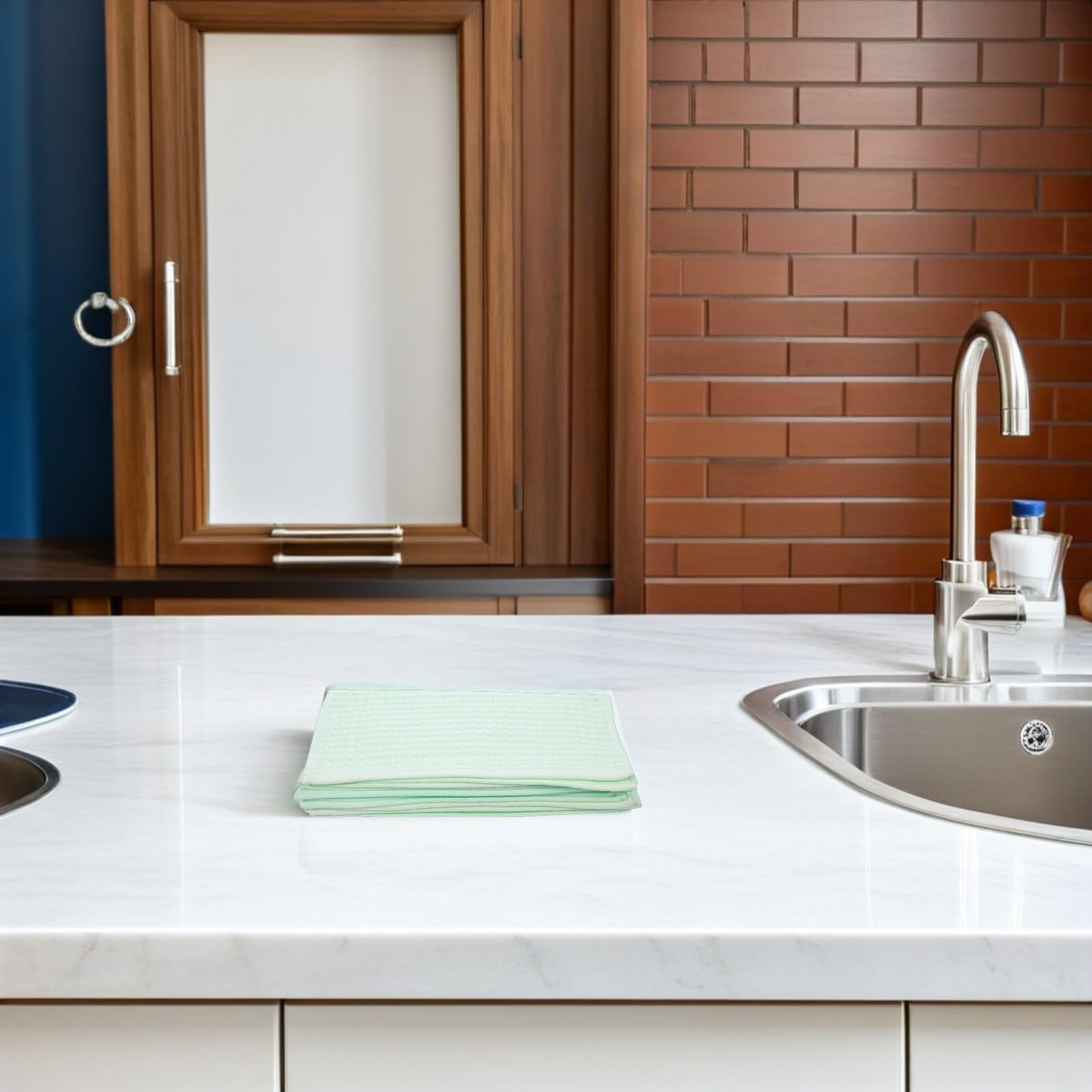 10 Piezas Paños de Cocina de Algodón Alta Absorción Suaves y Reutilizables para Lavar Platos Secar Manos y Limpiar Encimeras Diseño Cuadrado Compacto Verde