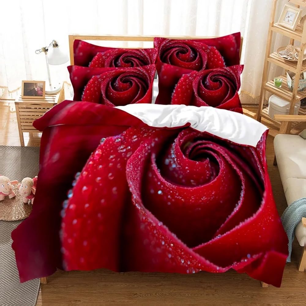 Housse de Couette imprimé 3D Rose Rouge pour une ambiance romantique en chambre adulte