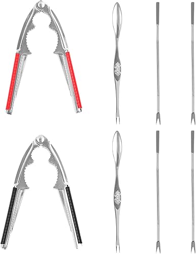 LOCEAST 2 piezas de herramientas de galletas de nogal resistente con 6 tenedores trituradores de cáscara de nueces galletas herramientas de mariscos