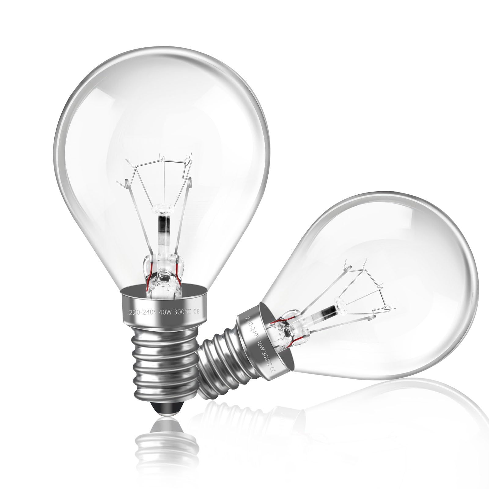 Caldarax 2 Stück Backofenlampe E14 G45 230V, Bis 300°C Hitzebeständiges, 2700K Warmweiß Backofen Birne, 77MM * 45MM, Dimmbar Globe Klar Lampen, Backofen Glühbirne E14 für Ofen, Lava Lampe