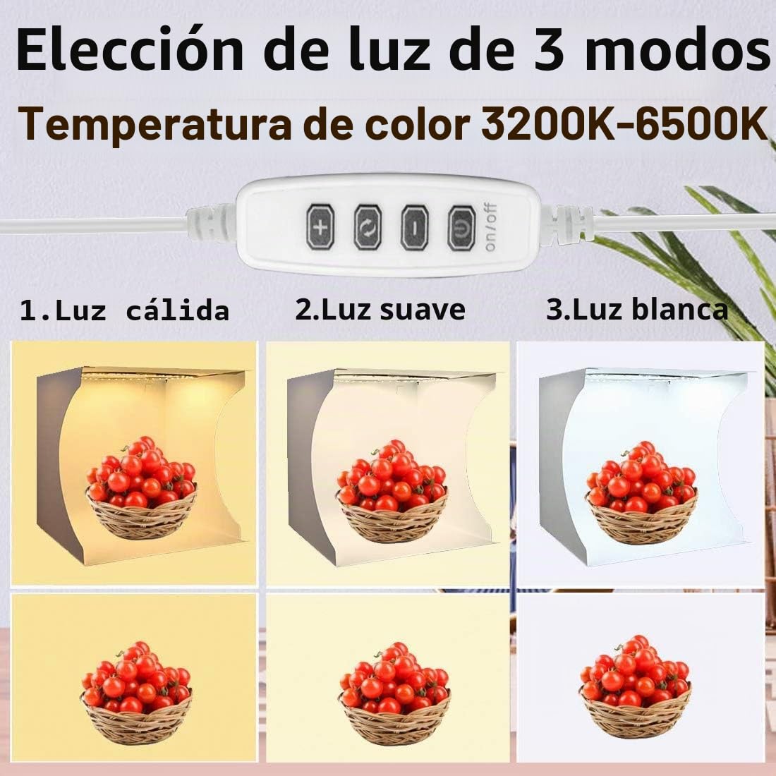 DUCLUS Caja de luz Fotografía 30x30 cm Estudio Fotográfico Portátil, Light Box Fotografia con Luz LED Regulable Blanca Fria/Blanca/Cálida, 6 Fondos de Colores