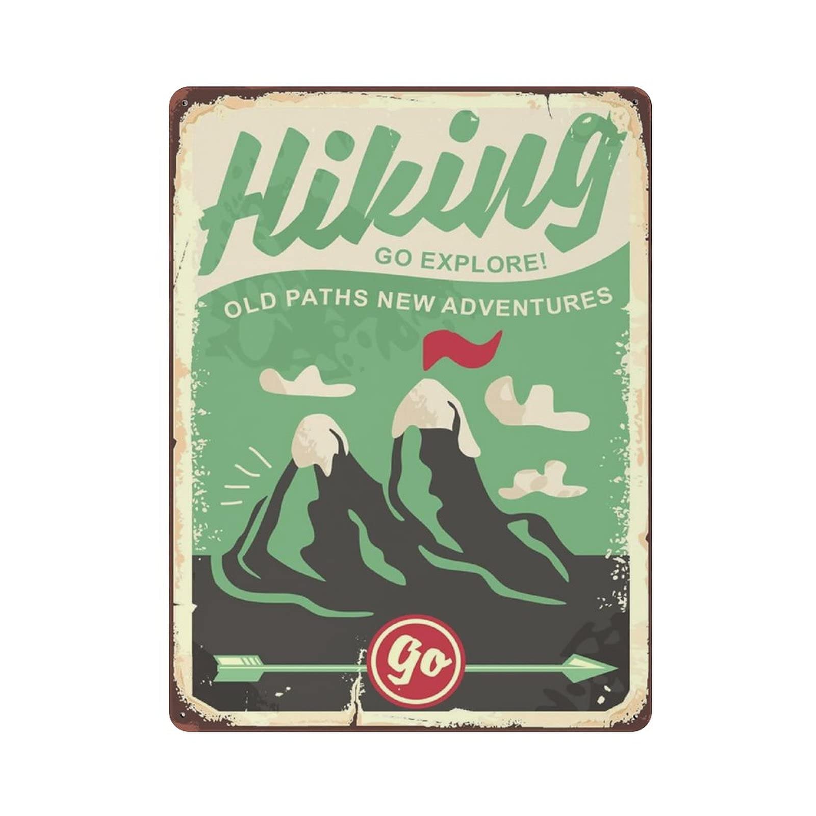 Metal Tin Sign Hiking Mountain Tin Sign Metal Aluminum Sign Vintage Wall Decor Retro Poster for Bars Restaurants Cafes Pubs Home Decoration 16"x12"