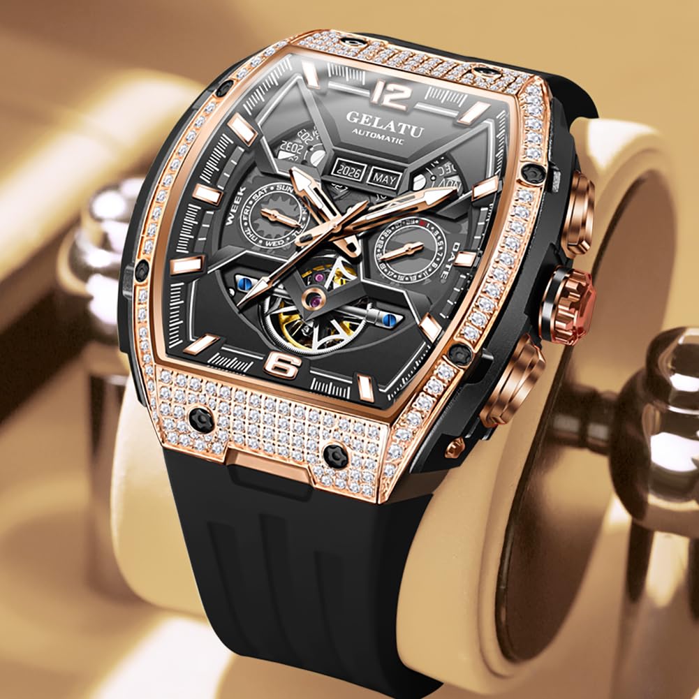Reloj automático para hombre, diseño de esqueleto mecánico, cristal de zafiro impermeable