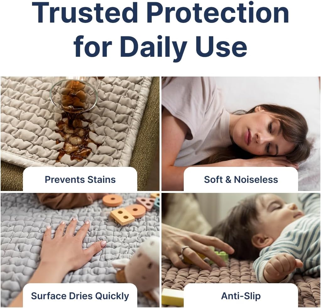 PAULATO BY GA.I.CO. Waterproof Blanket for Bed – Twin Size Cover for Incontinence – Machine Washable Stain-Resistant Protector for Couch and Sofa – Absorbent Pad - Macadamia