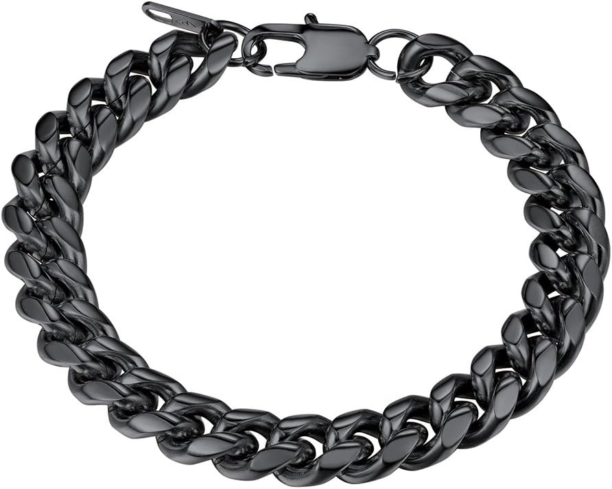 PROSTEEL Stainless Steel Bracelet for Men Women, Stylish Cuban Link Bracelets, Black/18K Gold Plated, W:4.8mm/6mm/10mm/14mm, L:19cm/21cm, Come Box