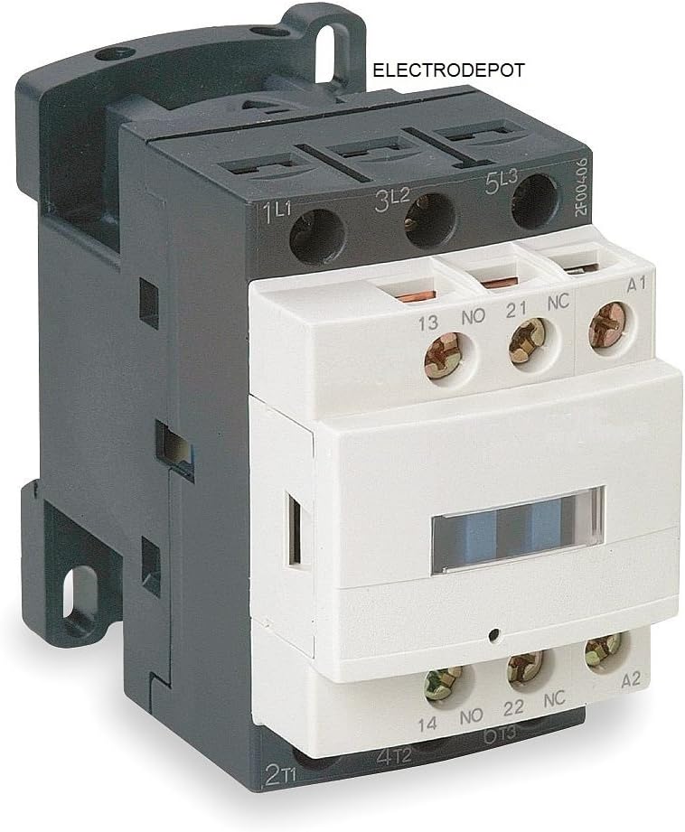 30 Amp, 3 Pole Normally Open and Auxiliary 1NO/1NC Contactor – Motor Load 32A and Lighting Load 50A | IEC 660V, 110-120VAC Coil with Base for DIN Rail or Panel Mount