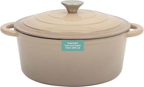 Gibson Home Addlestone - Olla holandesa de hierro fundido esmaltado de 5 cuartos de galón con tapa, redonda, apta para horno hasta 500 F, ideal para