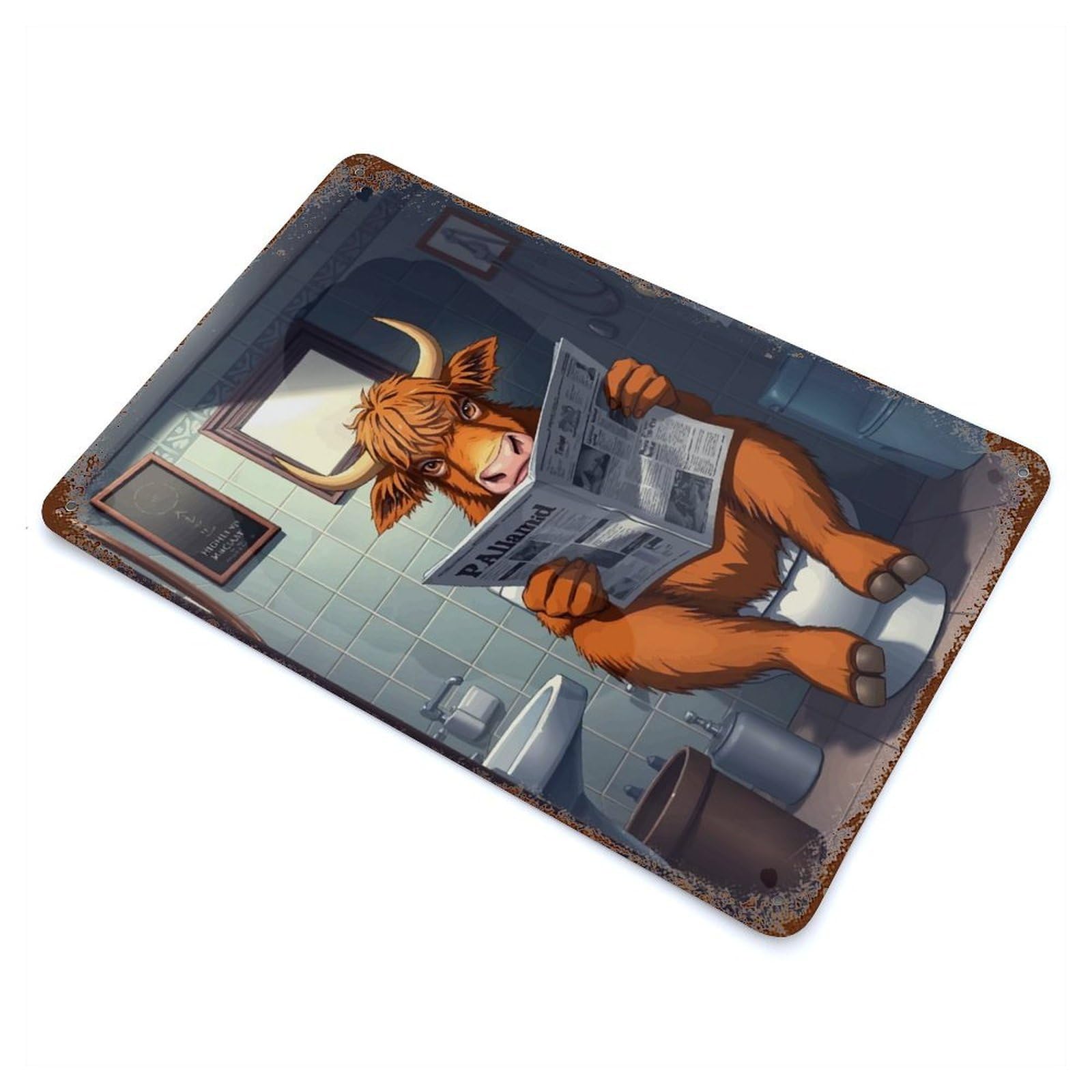 Highland Cow Toilet Distressed Metal Wall Sign 11.8"x7.9", Ideal for Garage, Bar And Workshop Decor