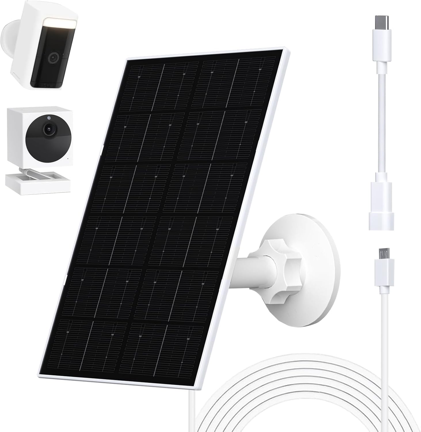4W Solar Panel for WYZE Camera, USB-C & Micro USB Adapter, 9.8ft Cable, IP66 Waterproof, 360° Mount, Compatible with WYZE Battery Cam Pro, Outdoor Cam V1/V2 (1 Pack)