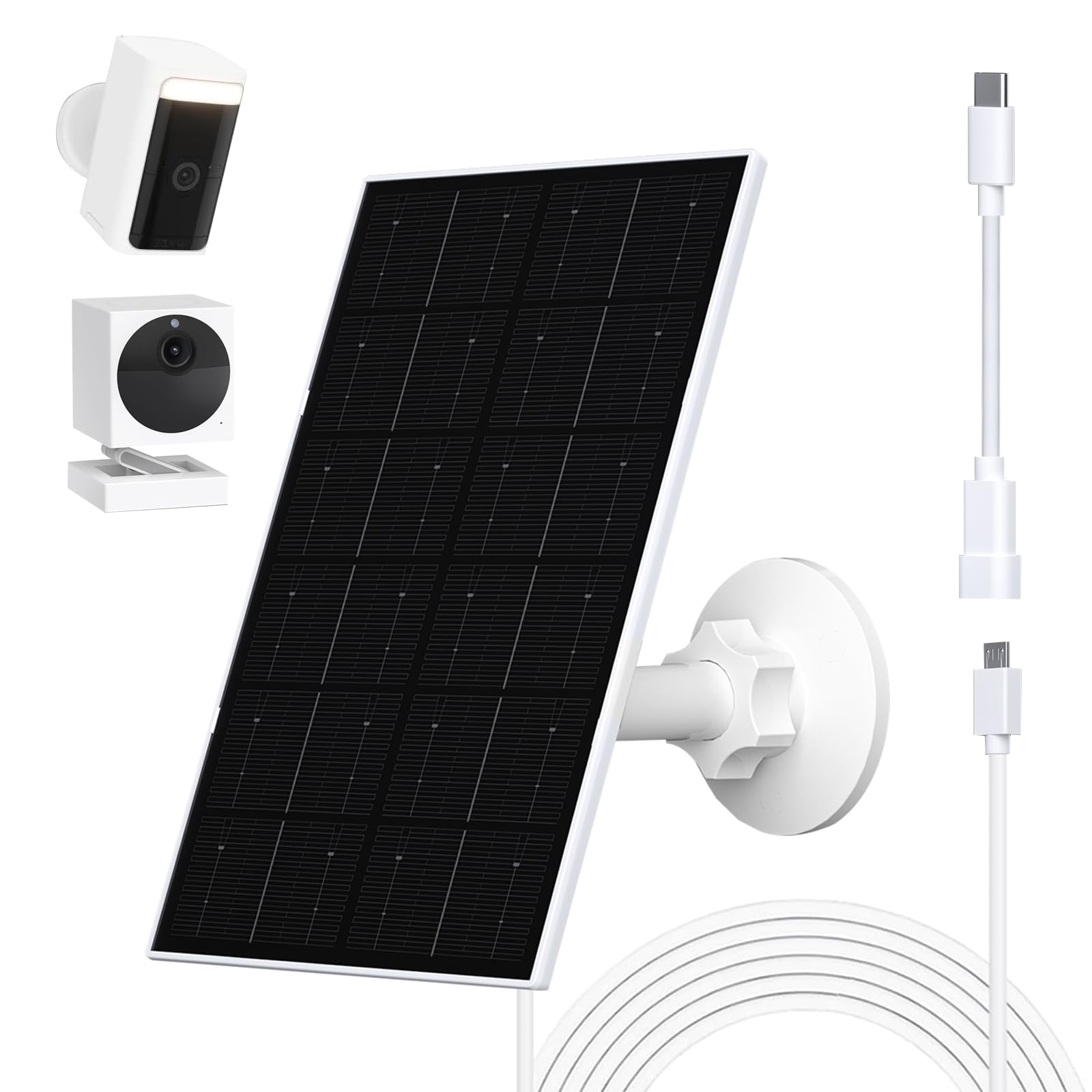 4W Solar Panel for WYZE Camera, USB-C & Micro USB Adapter, 9.8ft Cable, IP66 Waterproof, 360° Mount, Compatible with WYZE Battery Cam Pro, Outdoor Cam V1/V2 (1 Pack)-image-45