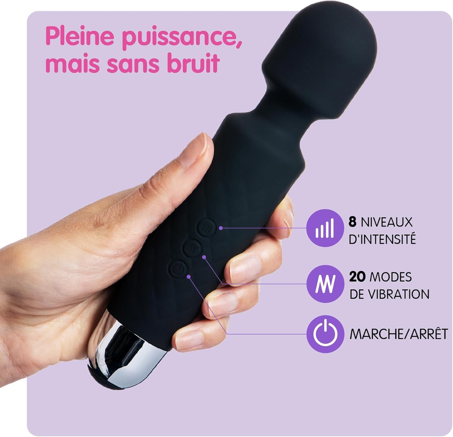 Oliver James Vibromasseur Personnel de Voyage - Silencieux, Puissant et Rechargeable - 20 Modes de Vibration et 8 Vitesses Pour Détendre Tout le Corps et Apaiser les Tensions Musculaires, Noir