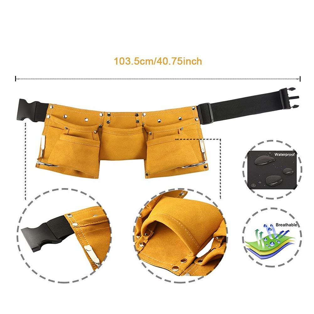 Leder Werkzeuggürtel Mit 7 Taschen - Schnellverschluss Für Handwerker & Gärtner