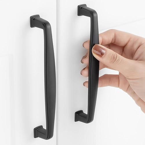 ZP2202 - Tirador negro escalonado para armario de cocina con orificios centrales de 5 pulgadas, paquete de 10, herrajes sólidos para cajón,