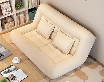 Folding Double Sofa Bed, Adjustable 5 Seat Recliner Sofa with 2 Pillows and Foam Filling, Fabric Floor Bean Bed for Reading PlayingColorWhite,Size148cm